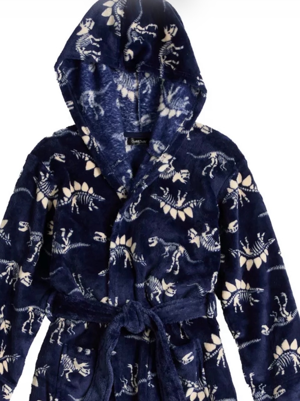 Cuddl Duds Kids Hooded Fleece Robe - Blue Dinosaur NWT /size Large 12-14 - Picture 2 of 5